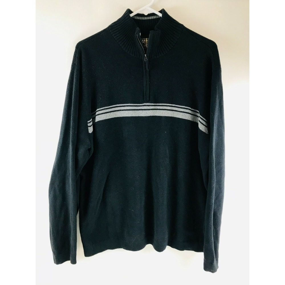 Arrow Sweater Men's Large Black 1/4 Front Zip Pullover Mock Neck Long Sleeve